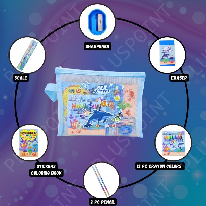 PLUSPOINT Stationery Ocean World Gift Set for Kids - Pack of 8 Pcs Stationery Items for Kids useful gift Cartoon Stationary Set Birthday Return Gift School Accessories for boys girls - Image 3