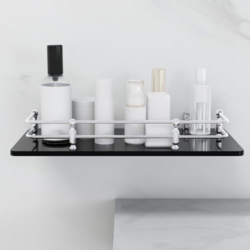 FORTUNE Multipurpose Wall Hung Glass Front Bathroom Shelf with Wall Brackets Storage Holder, Bathroom Accessories 12 x 6 -inch - Black (Pack of 2) - Image 5