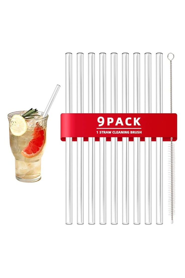 بروماس مجموعة ماصات زجاجية قابلة لإعادة الاستخدام، عبوة من 9 ماصات زجاجية شفافة مستقيمة مقاس 7.9 بوصة وعبوة واحدة من الفرش - Image 1