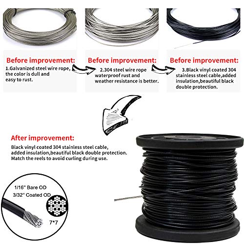 YQL Outdoor String Lights Hanging Kit,Globe String Lights Suspension Kit,164ft Black Vinyl-Coated 304 Stainless Steel Cable,String Light Guide Wire,Hook & Eye Turnbuckle Wire Rope Tension - Image 2