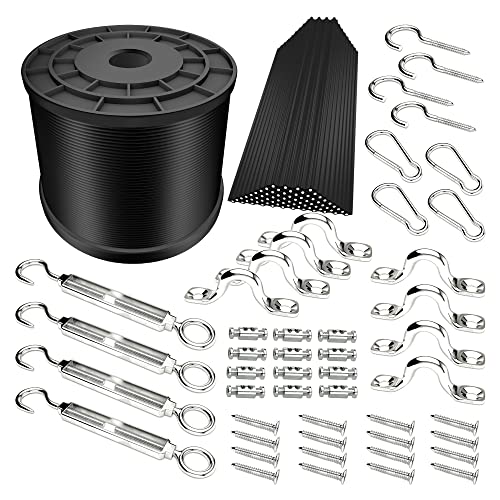 YQL Outdoor String Lights Hanging Kit,Globe String Lights Suspension Kit,164ft Black Vinyl-Coated 304 Stainless Steel Cable,String Light Guide Wire,Hook & Eye Turnbuckle Wire Rope Tension - Image 1