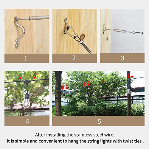 YQL Outdoor String Lights Hanging Kit,Globe String Lights Suspension Kit,164ft Black Vinyl-Coated 304 Stainless Steel Cable,String Light Guide Wire,Hook & Eye Turnbuckle Wire Rope Tension - Image 4