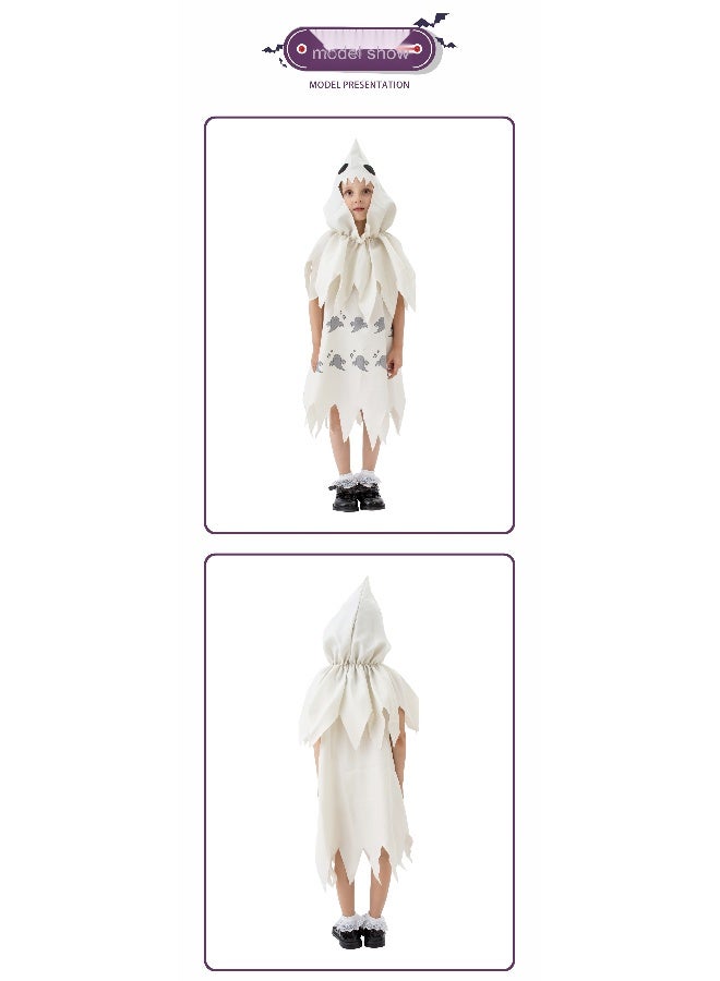 Halloween Party Horror Costume Mask White Ghost Cape Stage Cosplay Children's Performance Costume - Image 2