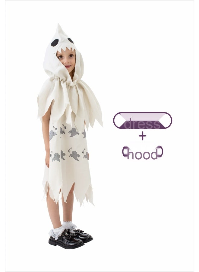 Halloween Party Horror Costume Mask White Ghost Cape Stage Cosplay Children's Performance Costume - Image 1