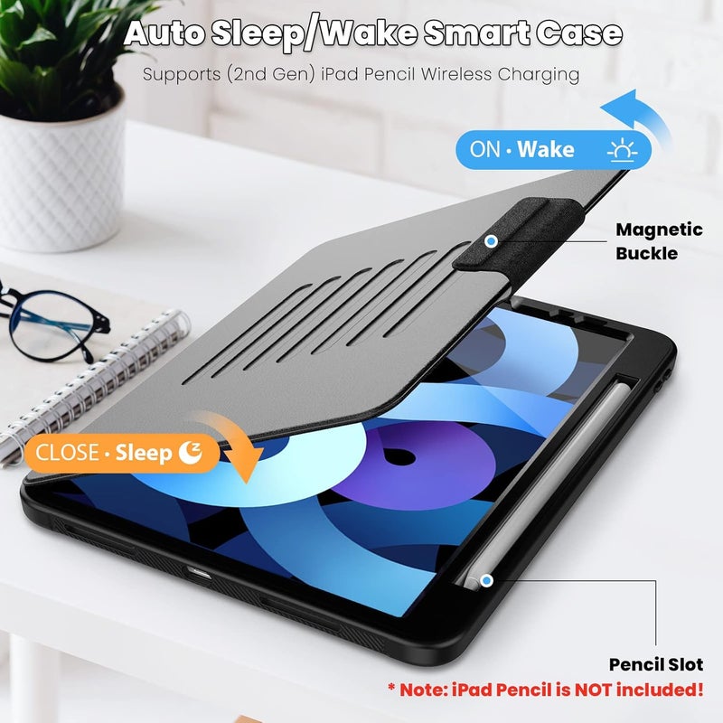 SEYMAC stock حافظة SEYMAC المخزنة لجهاز iPad Air الجيل الخامس/الرابع 10.9 بوصة ولجهاز iPad Pro 11 2022/2021/2020/2018، حافظة ذكية مقاومة للصدمات مع [حامل مغناطيسي متعدد الزوايا] فتحة قلم وفتحة بطاقة، إيقاظ/إغلاق تلقائي، أسود - Image 3
