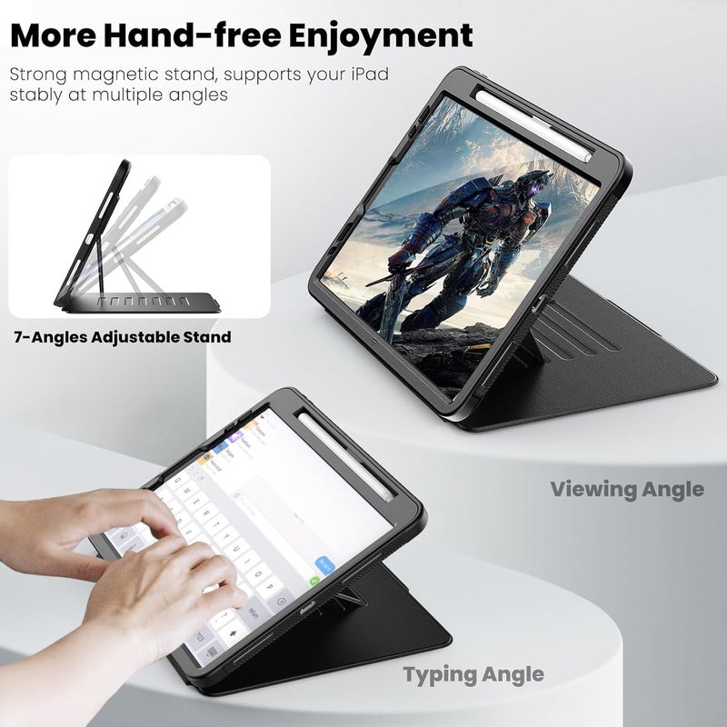 SEYMAC stock حافظة SEYMAC المخزنة لجهاز iPad Air الجيل الخامس/الرابع 10.9 بوصة ولجهاز iPad Pro 11 2022/2021/2020/2018، حافظة ذكية مقاومة للصدمات مع [حامل مغناطيسي متعدد الزوايا] فتحة قلم وفتحة بطاقة، إيقاظ/إغلاق تلقائي، أسود - Image 4