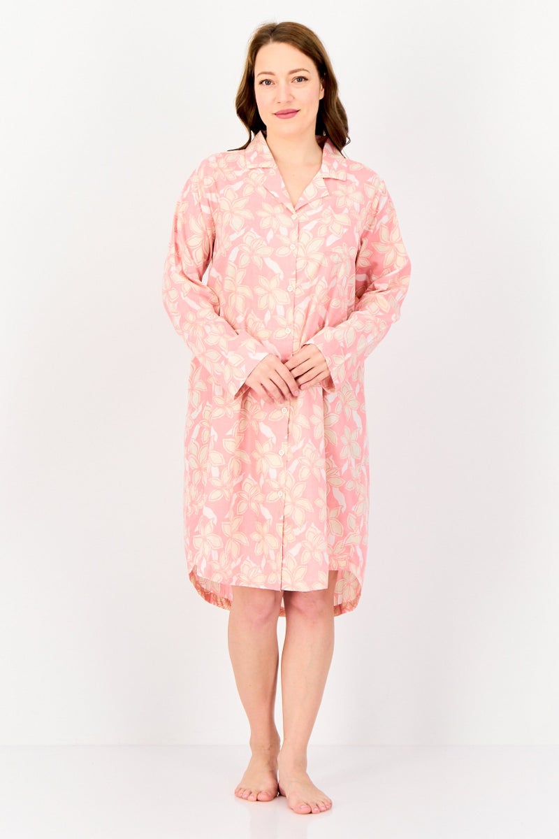 zivame Women Floral Print Long Sleeves Sleepwear Dress, Multicolor - Image 1