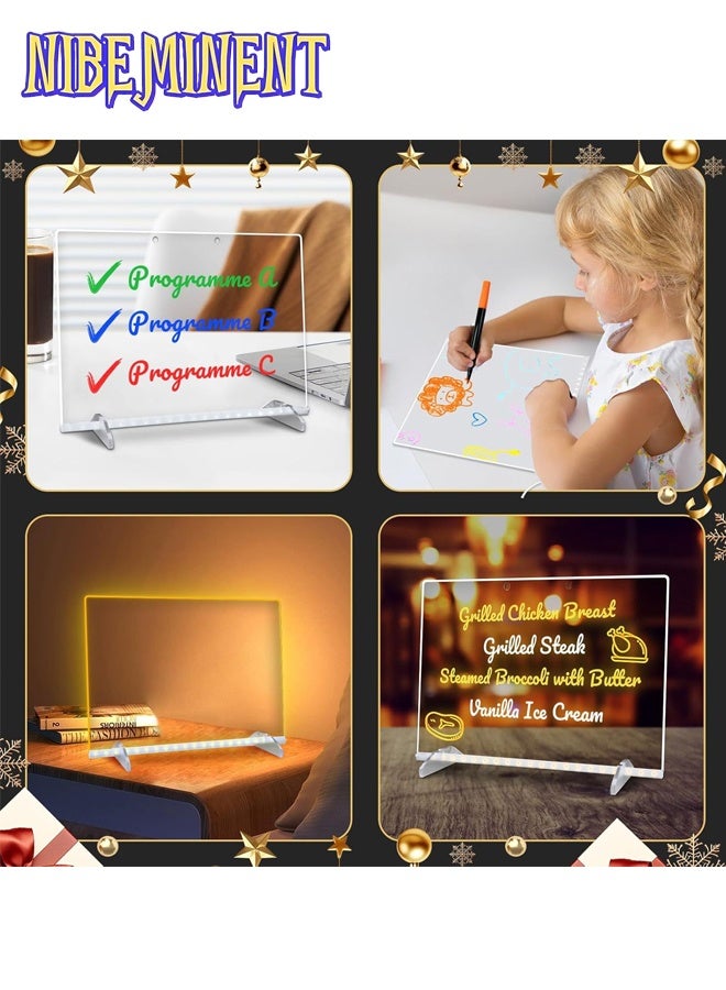 NIBEMINENT LED Note Board with Colors, 13.7"X10" 4 Modes &7 Colors Acrylic Dry Erase Boards with Light, Include Adapter, Hanging Chain, Led Drawing Board for Kids with Stand, 7 Markers, Spray Bottle - Image 4