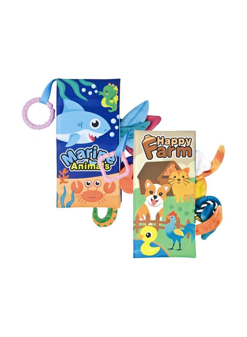 2 Pcs Baby Books Toys, Touch Feel Activity Soft Book, Newborn Baby Sensory Toys, Nontoxic Early Development Book Set, Stroller Hanging Toy, Travel Toy 0 3 6 12 Months 1 Year olds Boys Girls Gifts - Image 1
