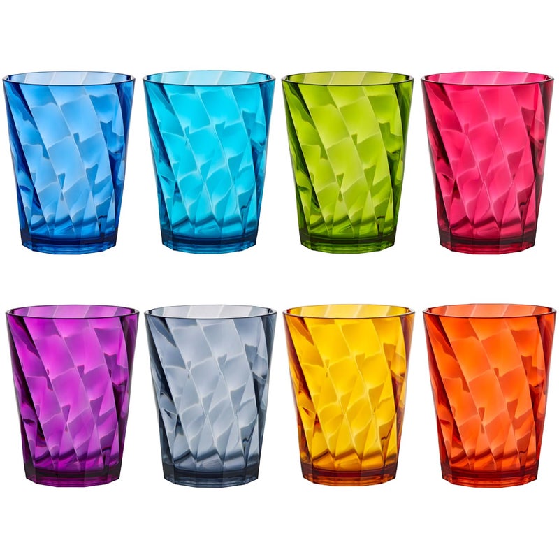 US Acrylic Optix Plastic Reusable Drinking Glasses Set of 8 14oz Rocks Cups in Jewel Tone Colors  BPAFree Tumblers Made in USA  TopRack Dishwasher Safe