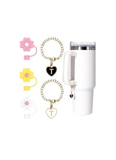 Cup Charm Chains Fit for Stanley Cup, Keychain Accessories, Backpack Decorations, 2Pcs Letter Handle Charm And 3Pcs Straw Cover, Lovely Decorations for Cup, Bag, Cute Accessory Pendant