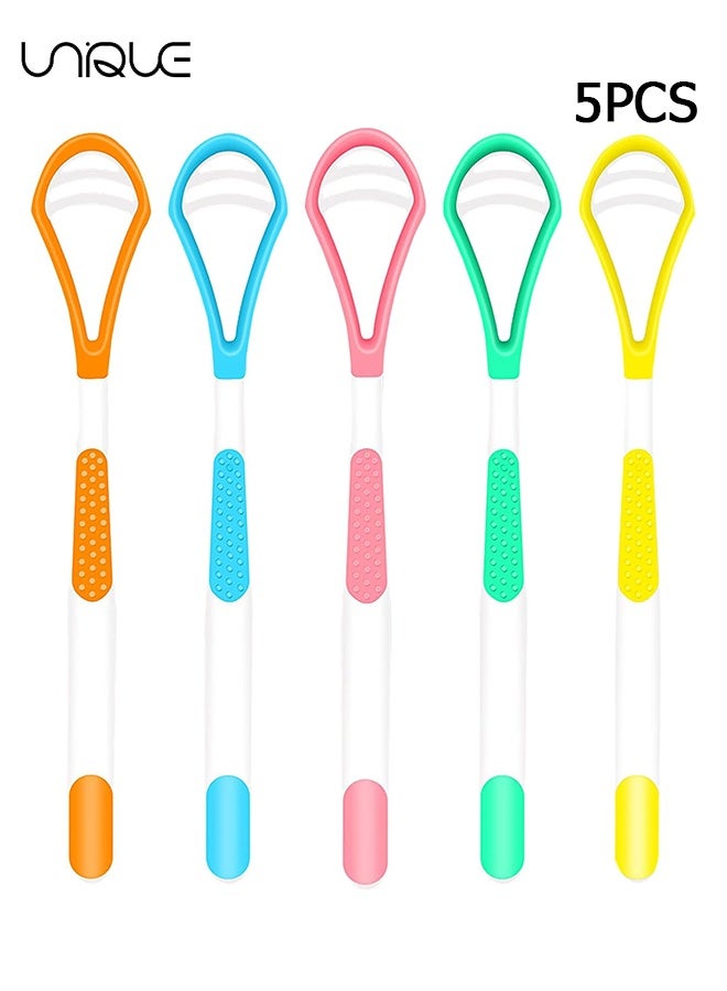 Unique Pack of 5 Tongue Cleaners - 2-in-1 Tongue Cleaner - 5 Colours - Toungescraper for Adults, Children, Tongue Brush for Fresh Breath, Tongue Cleaner for Fighting Bad Breath - Image 1