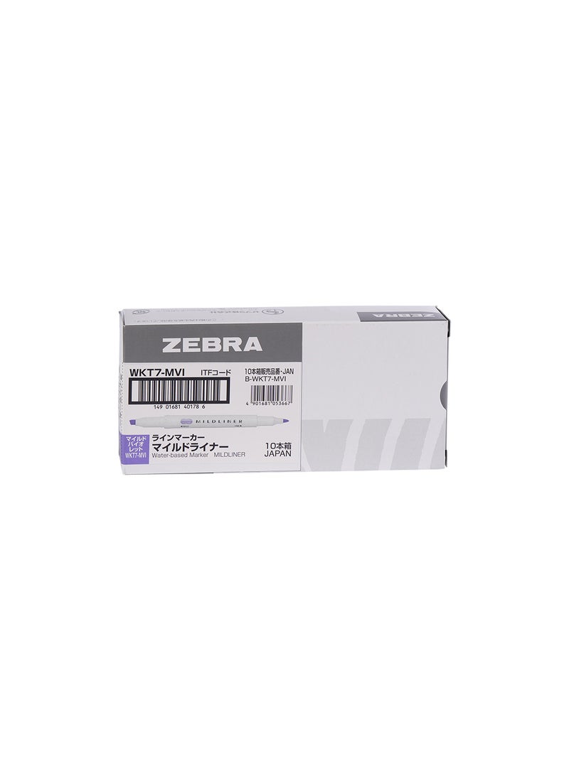 ZEBRA Mildliner Double Sided Highlighter , for Journal Planner , marking dictionary, Note Taking , drawing illustrations , Pack of 10 Violet Highlighters  - Image 1