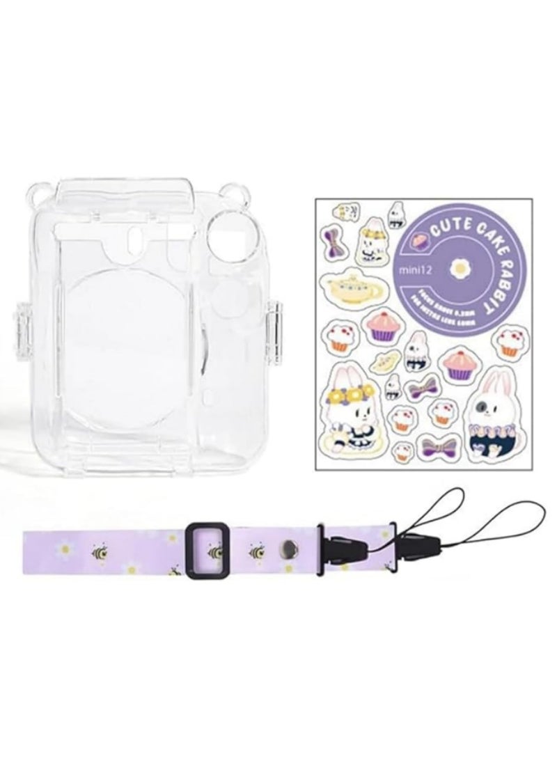 Generic 3 in 1 For Fujifilm Instax Mini 12 Photo Bag Transparent Protective Case Photo Storage Bag Shell Crystal Shell Strap Rope Sticker Sets for Instant Camera  - Image 1
