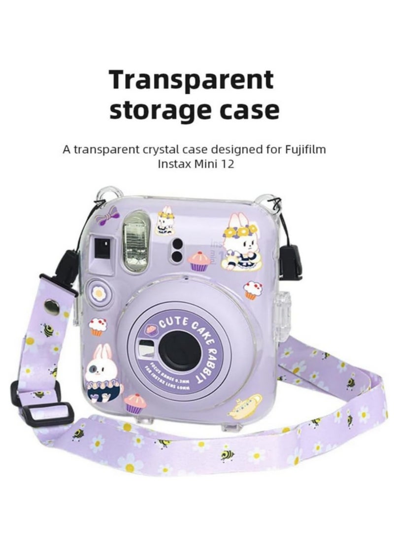Generic 3 in 1 For Fujifilm Instax Mini 12 Photo Bag Transparent Protective Case Photo Storage Bag Shell Crystal Shell Strap Rope Sticker Sets for Instant Camera  - Image 2