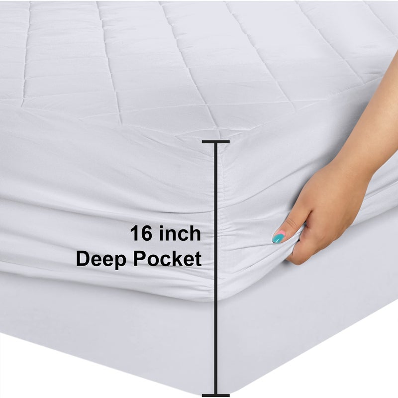 Utopia Bedding Quilted Fitted Mattress Pad (Full), Elastic Fitted Mattress Protector, Mattress Cover Stretches up to 16 Inches Deep, Machine Washable Mattress Topper (White) - Image 3