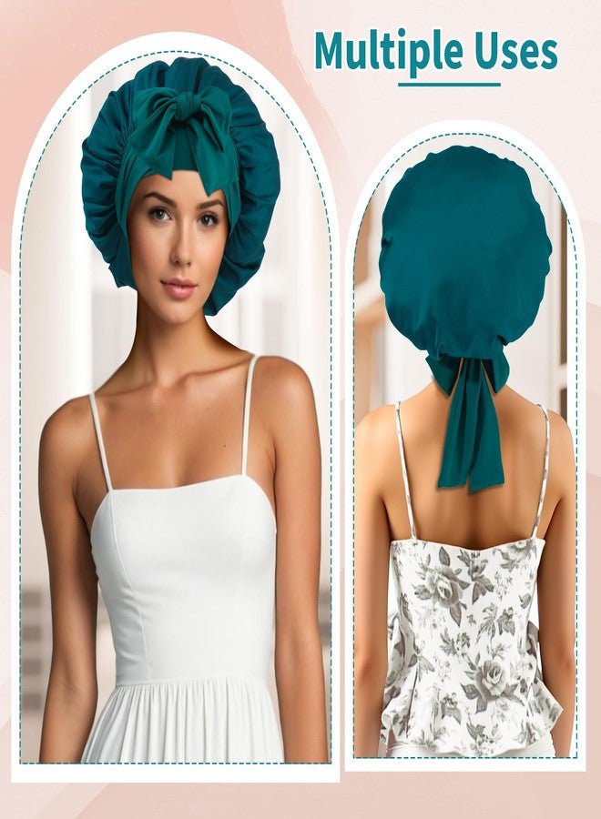 Pengxiaomei Satin Bonnet Set, Hair Bonnet for Sleeping Silk Bonnet with Eye Mask for Women Curly Hair, Peacock Blue - Image 4
