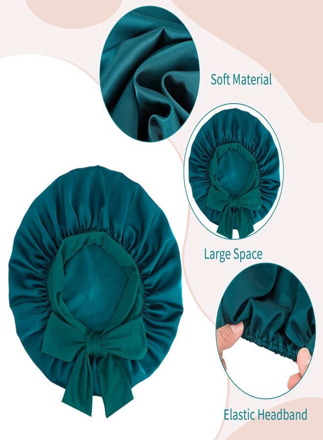 Pengxiaomei Satin Bonnet Set, Hair Bonnet for Sleeping Silk Bonnet with Eye Mask for Women Curly Hair, Peacock Blue - Image 3