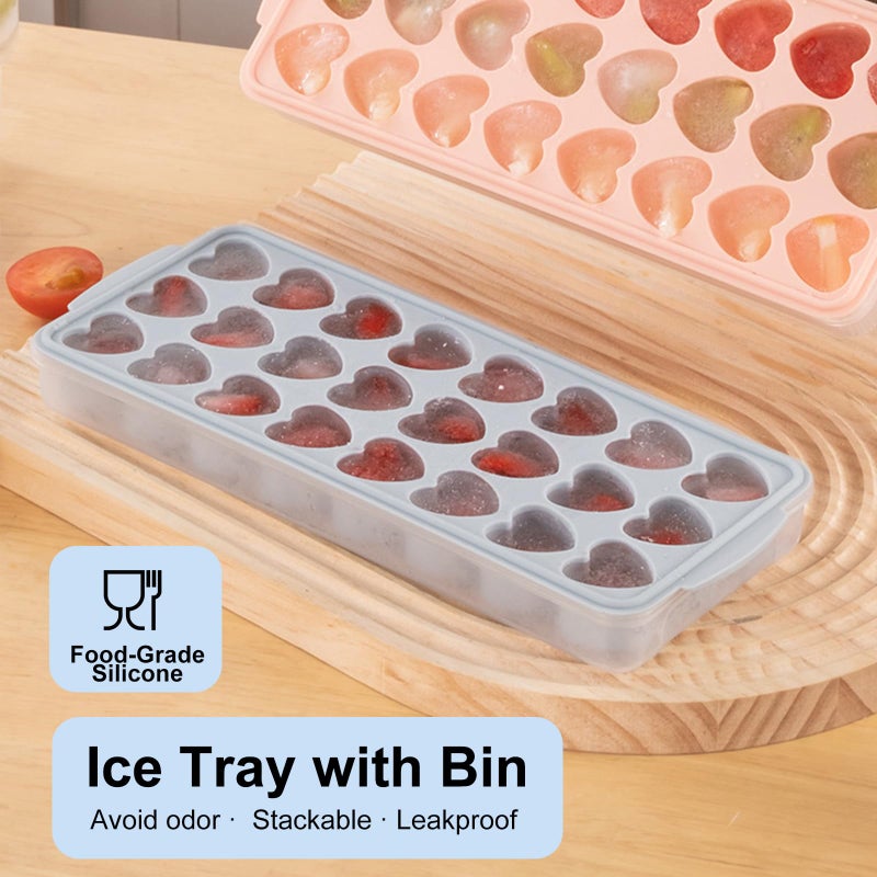 FOSOE 2 Pack Heart Shpaed Ice Cube Trays with Lids and Bins Ice Molds with Ice Storage Box, 48 Holes Silicone Heart Ice Cube Tray for Whiskey Cocktail Fun Shapes Cubes, with Lids & Bins - Image 5