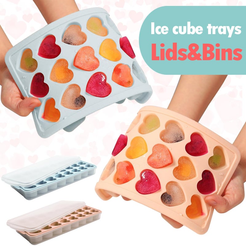 FOSOE 2 Pack Heart Shpaed Ice Cube Trays with Lids and Bins Ice Molds with Ice Storage Box, 48 Holes Silicone Heart Ice Cube Tray for Whiskey Cocktail Fun Shapes Cubes, with Lids & Bins - Image 3