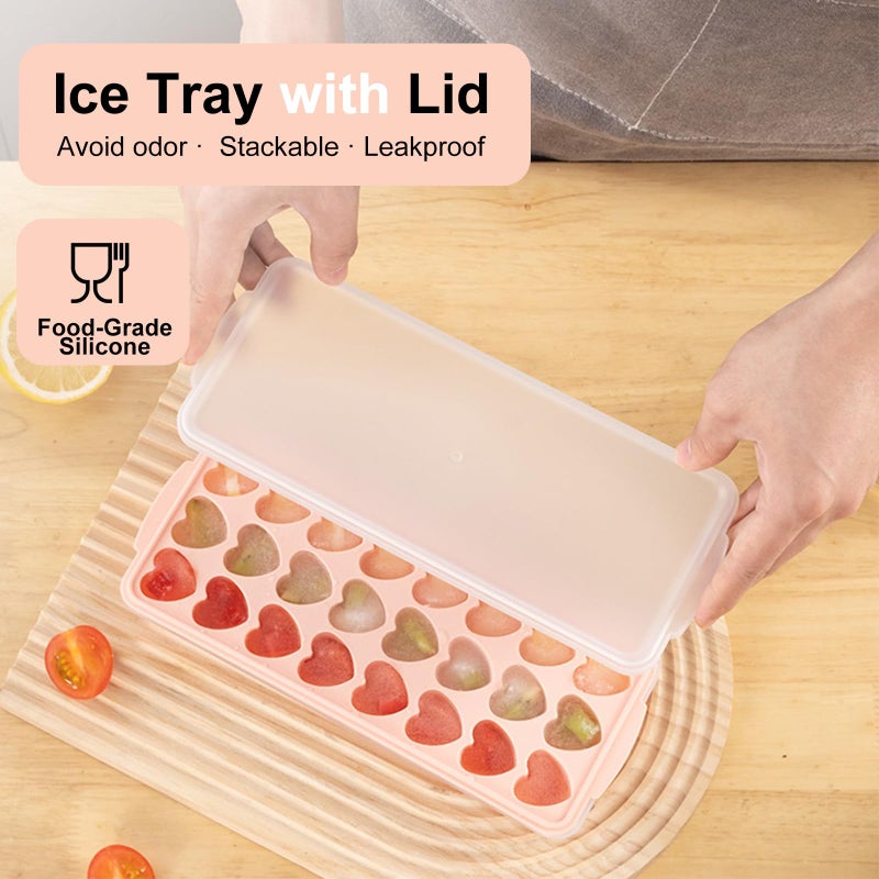 FOSOE 2 Pack Heart Shpaed Ice Cube Trays with Lids and Bins Ice Molds with Ice Storage Box, 48 Holes Silicone Heart Ice Cube Tray for Whiskey Cocktail Fun Shapes Cubes, with Lids & Bins - Image 4