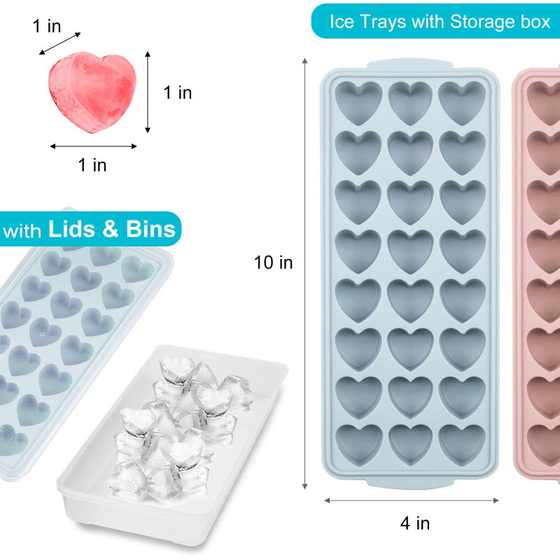 FOSOE 2 Pack Heart Shpaed Ice Cube Trays with Lids and Bins Ice Molds with Ice Storage Box, 48 Holes Silicone Heart Ice Cube Tray for Whiskey Cocktail Fun Shapes Cubes, with Lids & Bins - Image 2