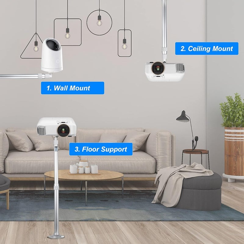 Bectro Universal Projector & CCTV Mount Bracket | 360° Rotatable, Extendable 12–24” Tilt Arm, Aluminium Wall Ceiling Stand (Grey) - Image 2