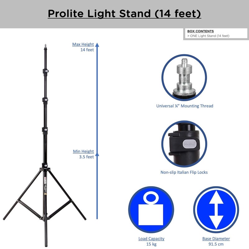 Pro-Lite Extra-Heavy-Duty 14 feet Light Stand - Portable & Foldable Stands for Ring Light, Flash, Reflector, Diffuser, Professional Photo & Video Studio Shooting - Image 3