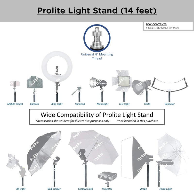Pro-Lite Extra-Heavy-Duty 14 feet Light Stand - Portable & Foldable Stands for Ring Light, Flash, Reflector, Diffuser, Professional Photo & Video Studio Shooting - Image 2