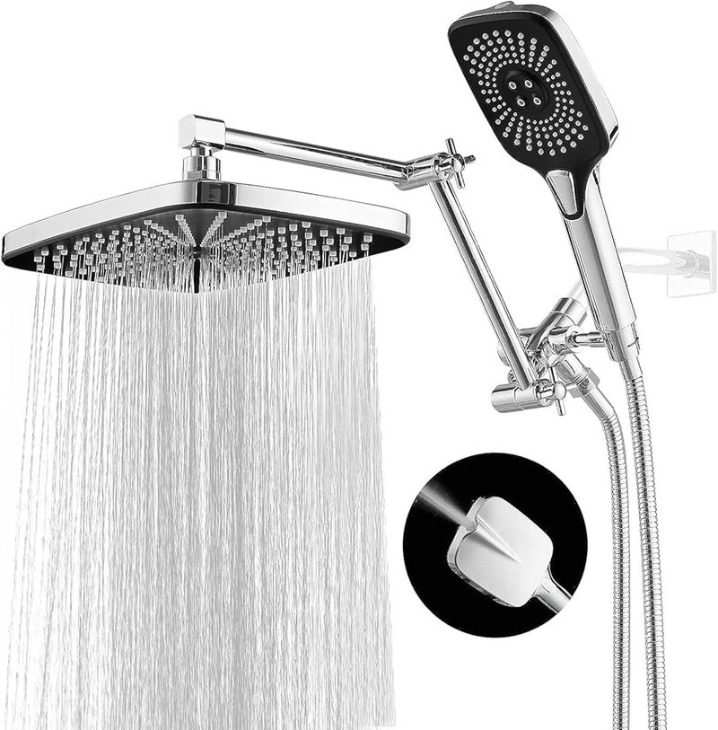 Jcrob Shower Head with Handheld, 12 Inch Dual Shower Head with Extention Arm, High Pressure Rain Shower Heads, Rainfall Waterfall Showerhead with 3-Way Diverter - Height/Angle Adjustable(Chrome) - Image 1
