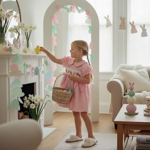 Lucikamy Toddler Baby Girl Easter Outfit Fly/Short Sleeve Bunny Embroidery A-Line Dresses Kids Summer Clothes (95% Cotton+5% Spandex-Pink, 4-5 Years) - Image 2