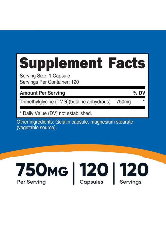 Nutricost TMG (Trimethylglycine) 750mg, 120 Capsules - Image 2