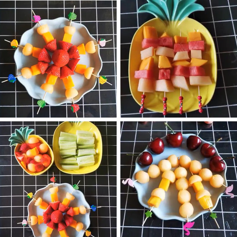 100 Packs Cocktail Picks 4.7'' Fruit Picks Bamboo Toothpicks for Wedding Birthday Party Beach Supplies - Image 5