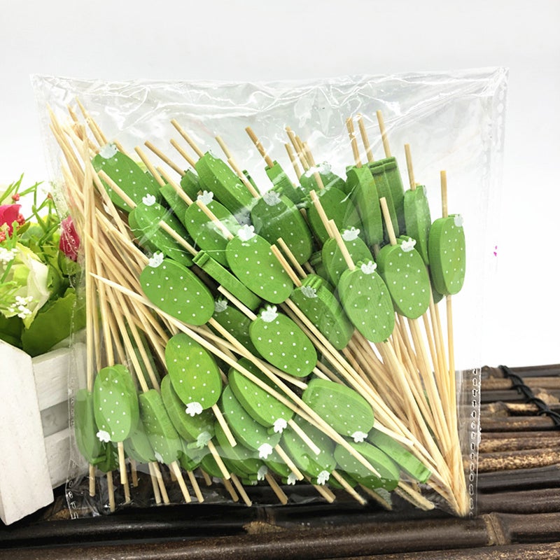100 Packs Cocktail Picks 4.7'' Fruit Picks Bamboo Toothpicks for Wedding Birthday Party Beach Supplies - Image 1