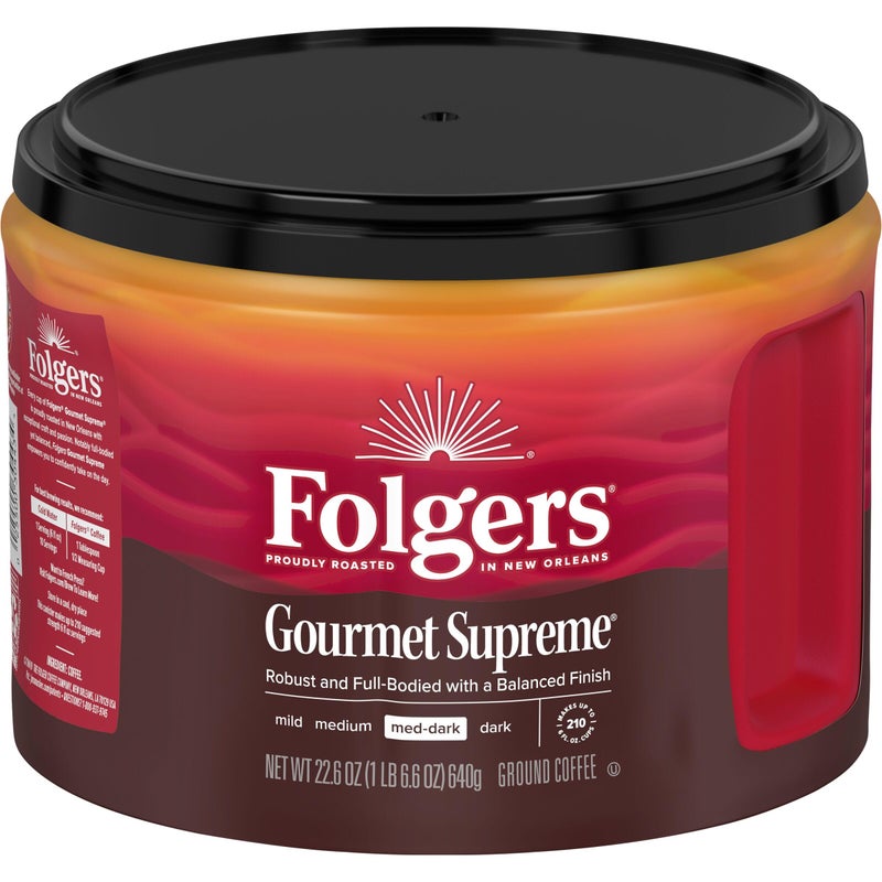 Folgers Gourmet Supreme Medium-Dark Roast Ground Coffee, 22.6 Ounce Canister - Image 1
