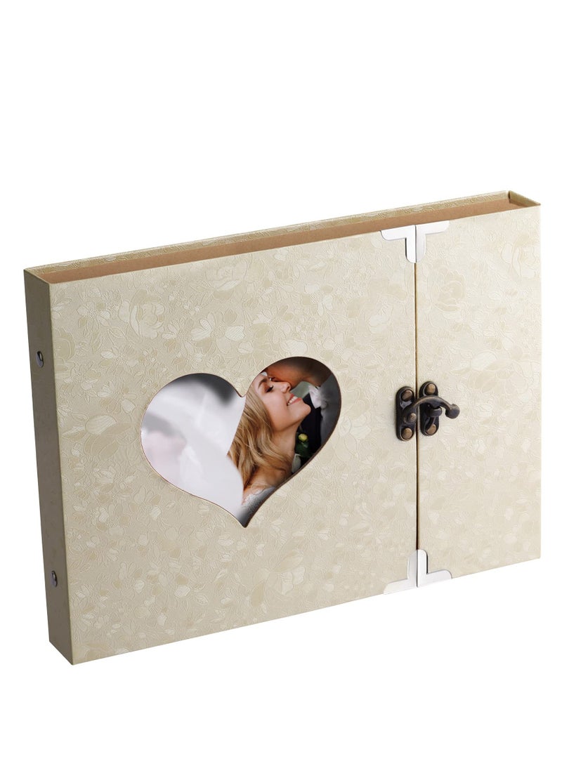 Scrapbook Photo Album with Gift Box, DIY Cover Photo Pocket  Silk Ribbon Hardcover Album, Personalized DIY Memory Book for Guest Book/Wedding/Baby/Anniversary/Travel(Beige) - Image 1