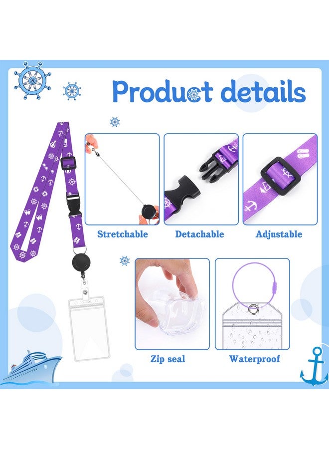 Prudiut Cruise Ship Essentials Set 4 Pcs Retractable Cruise Lanyards And 4 Pcs Cruise Luggage Tag Holder With 2 Pcs Waterproof Phone Pouch And Retractable Clothesline For All Cruise Ship Lines Accessories - Image 3
