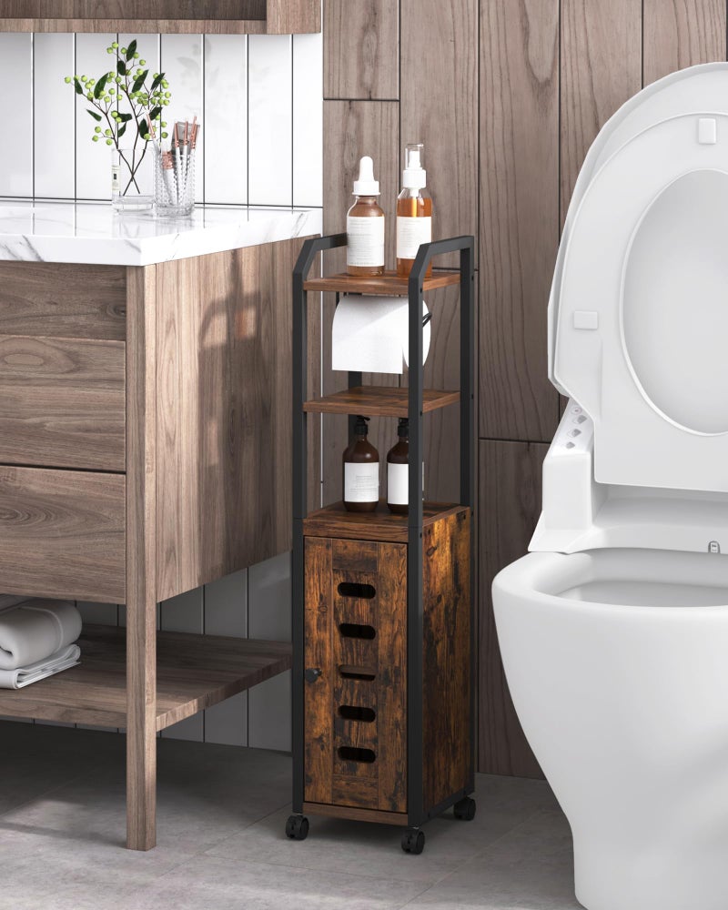 Hzuaneri Hzuaneri Bathroom Storage Cabinet  Toilet Paper Storage Cabinet Small Toilet Paper Holder with 4 Wheels Bathroom Organizer with Adjustable Shelf for Small Spaces Rustic Brown BC04601X