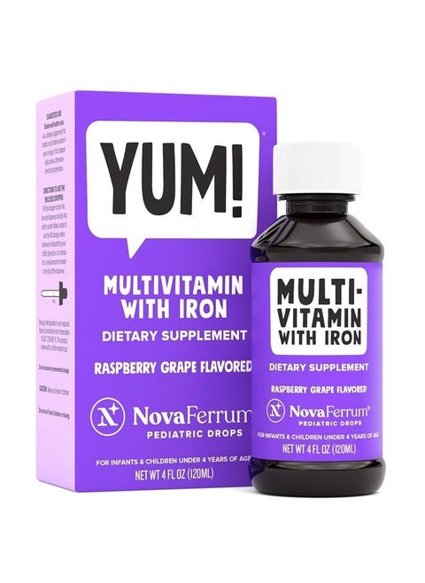 Yum | Multivitamin with Iron for Infants, Toddlers & Kids | Immune Support | Ages 4 & Under | Gluten Free Certified | Sugar Free | Raspberry Grape | 120 Servings
