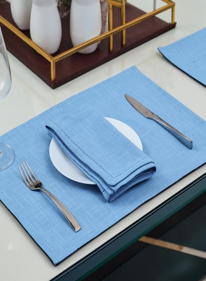 RUSTIQUE LINENS مناديل قماشية من القطن الخالص 100% من روستيك لينينز - طقم من 6 قطع كبيرة 46×46 سم | معاد تدويرها وصديقة للبيئة | مناديل عشاء ناعمة وماصة لطاولة الطعام والمطبخ | حواف مخيطة | أزرق سماوي - Image 4