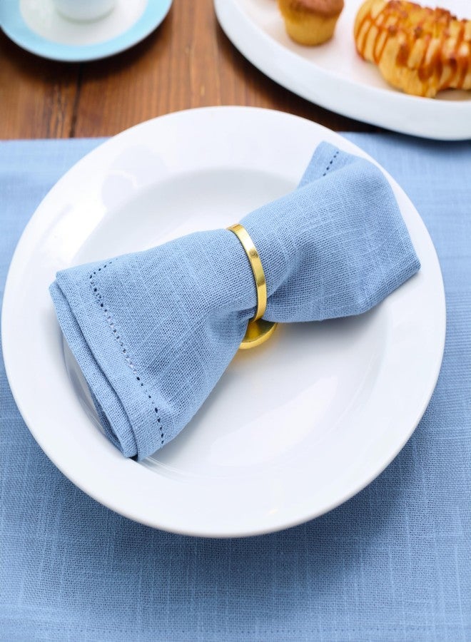 RUSTIQUE LINENS مناديل قماشية من القطن الخالص 100% من روستيك لينينز - طقم من 6 قطع كبيرة 46×46 سم | معاد تدويرها وصديقة للبيئة | مناديل عشاء ناعمة وماصة لطاولة الطعام والمطبخ | حواف مخيطة | أزرق سماوي - Image 2