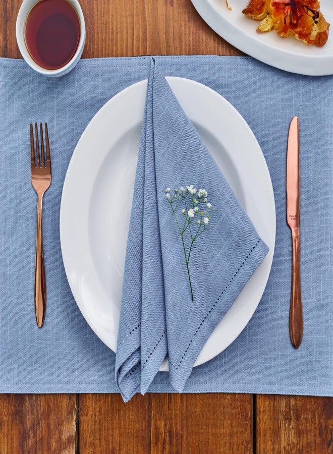 RUSTIQUE LINENS مناديل قماشية من القطن الخالص 100% من روستيك لينينز - طقم من 6 قطع كبيرة 46×46 سم | معاد تدويرها وصديقة للبيئة | مناديل عشاء ناعمة وماصة لطاولة الطعام والمطبخ | حواف مخيطة | أزرق سماوي - Image 1