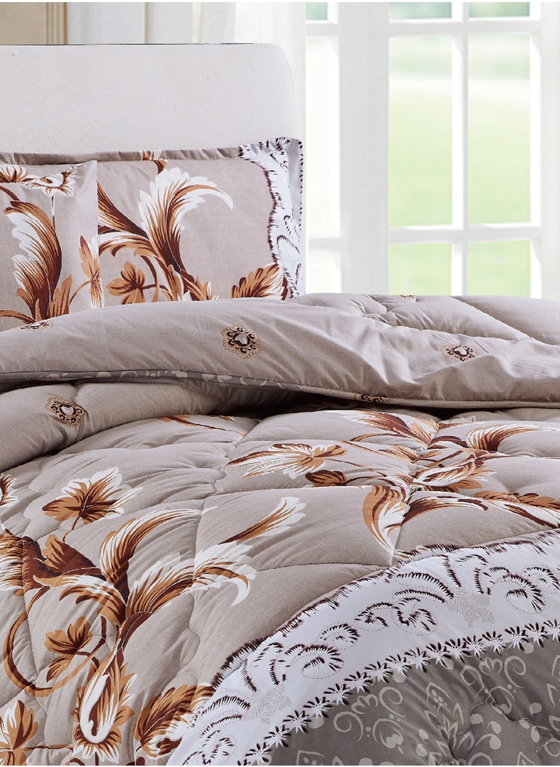 Moon Bed In A Bag Medium Filling King Size Comforter Set, 10 Pcs Floral Bedding Set Size 220 X 240 Cm with Comforter, Quilted Bed Skirt, Pillowcases, Cushion & Bedroom Slipper, Multicolor  - Image 4