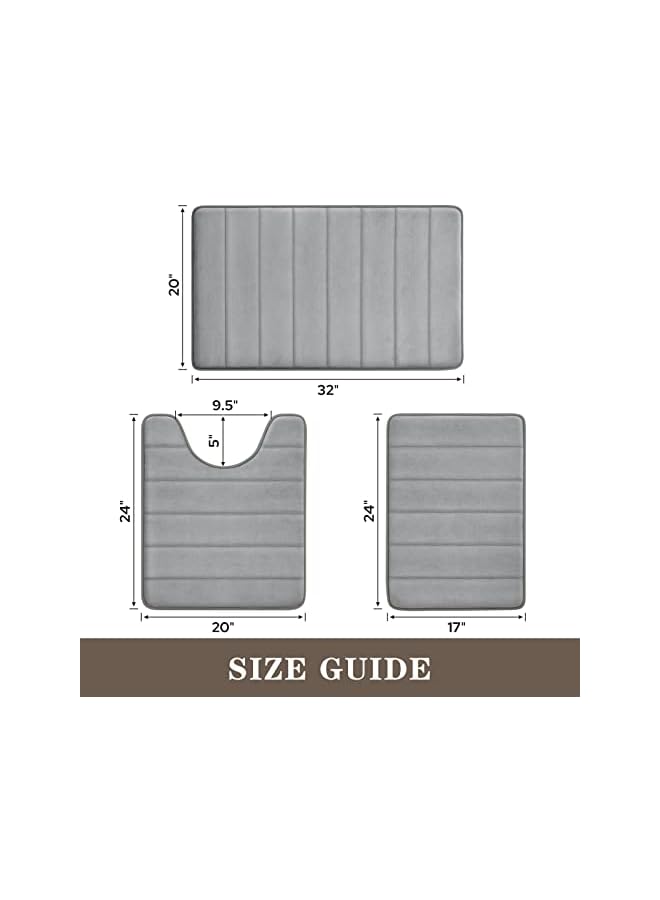 The Bros Bathroom Rug Set Memory Foam Non Slip Extra Soft Absorbent Machine Washable and Dry Pedestal Mat Set for Bathroom Floor Grey 3 Pieces - Image 3