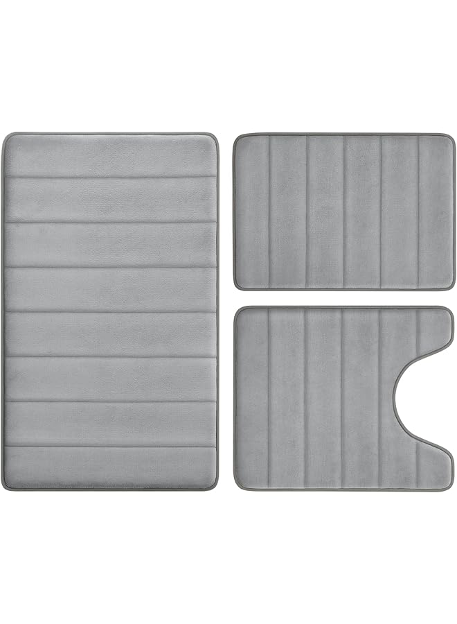 The Bros Bathroom Rug Set Memory Foam Non Slip Extra Soft Absorbent Machine Washable and Dry Pedestal Mat Set for Bathroom Floor Grey 3 Pieces - Image 1