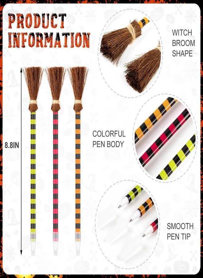 KFPPLXQ 15 Pcs Witch Broom Ballpoint Pens Halloween Pens for Kids Colorful Broomstick Pens Classroom Office Supplies Halloween Meeting Favors Goody Bag Filler Rewards - Image 2