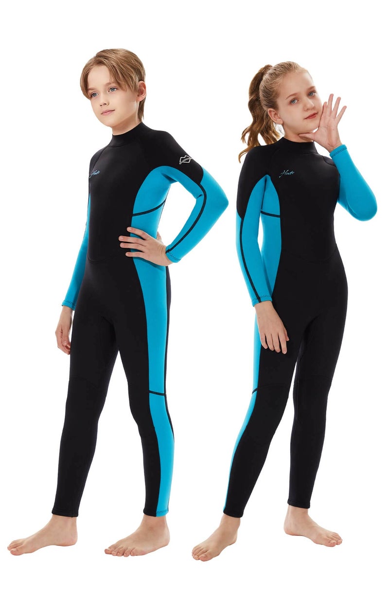 Hevto Wetsuits Kids 3/2mm Neoprene Full Wet Suit Thermal Toddler Boy Youth Girl for Swimming Water Sports (K01-Blue, 3) - Image 1