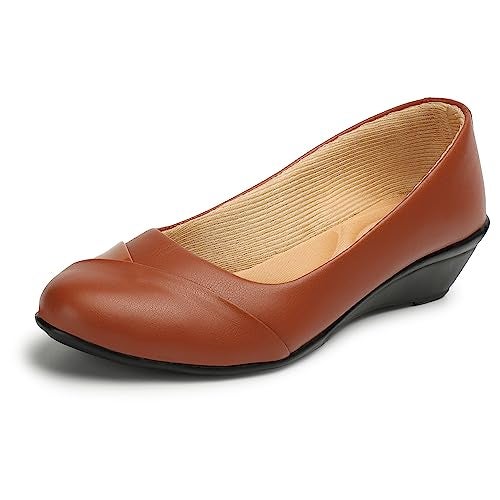 Denill Comfortable Wedge Heel Ballet Flats for Women and Girls (Tan) UK 7 - Image 1