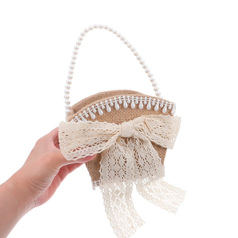 Flower Girl Basket For Wedding Ceremony: Romantic Bridal Accessories Lace Bowknot Handheld Basket For Indoor Outdoor For Party Celebration - Image 2