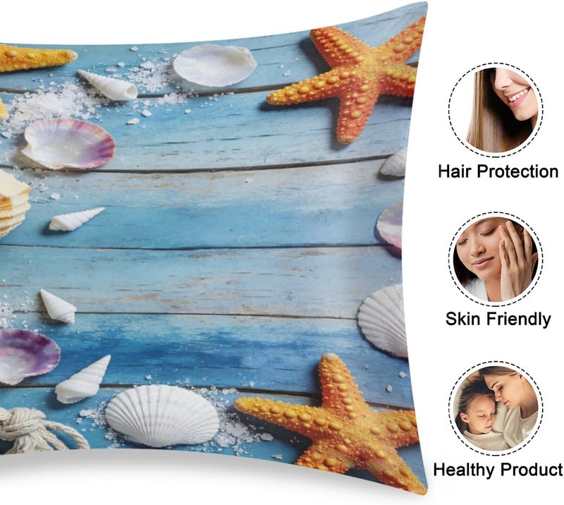 Satin Pillowcase for Hair and Skin,Nautical Shells Silk Pillow Cases Standard Size, Cooling Silky Pillow Case No Zipper with Envelope Closure, 20x40 Inches - Image 2